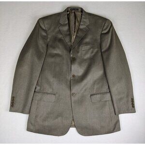 Claiborne Men's Blazer Size 42L Beige & Black Herringbone Silk Wool Sport Coat